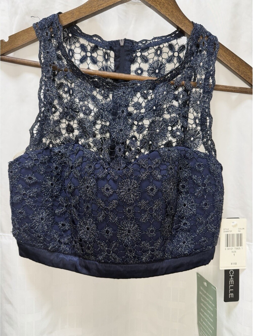NWT My Michelle Lace Crop Top Blue Formal Prom Homecoming Party Size 1